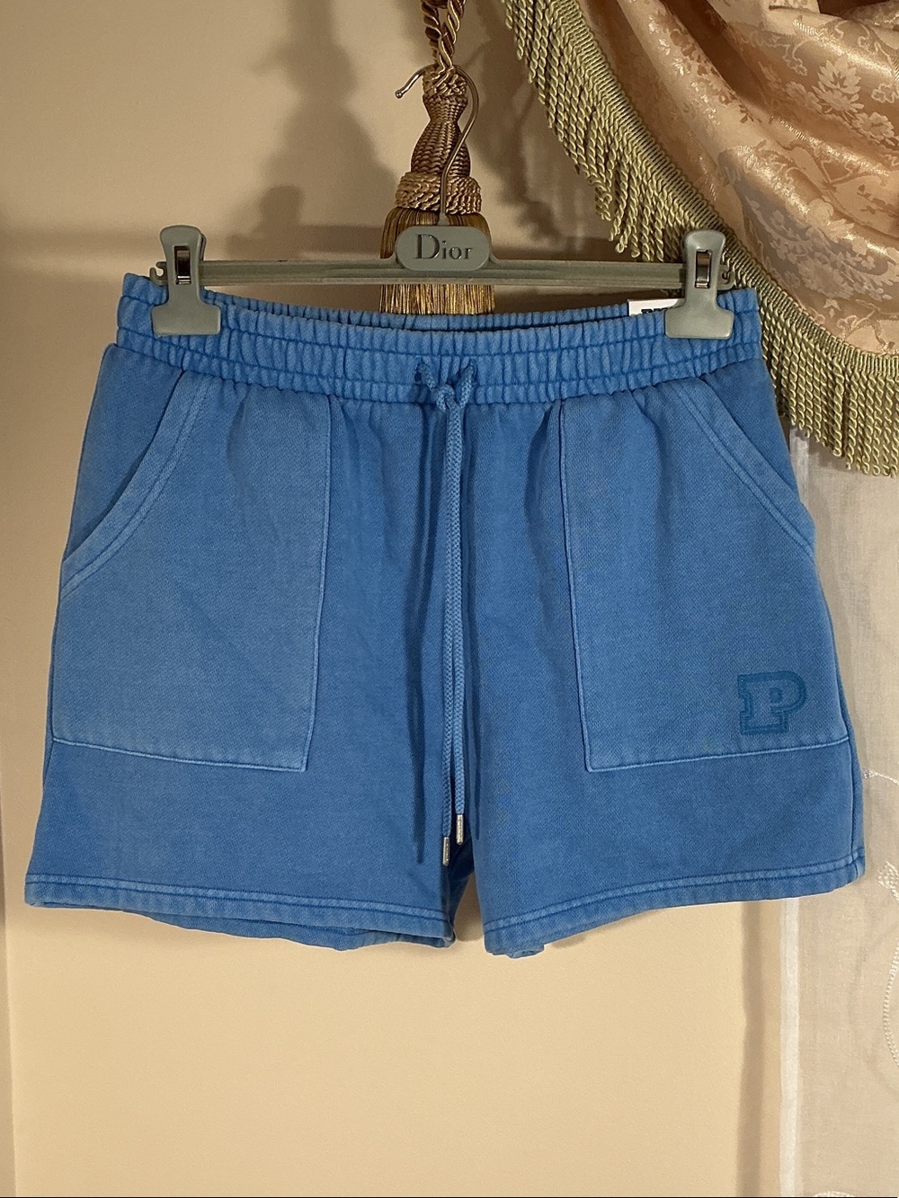 NWT Victoria’s Secret Pink Blue Shorts & Pockets & Drawstring Sz M Cotton Blend - Picture 2 of 10